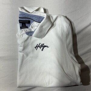 Tommy Hilfiger White Polo Shirt With Embroidered Logo & Contrasting Collar L/G C